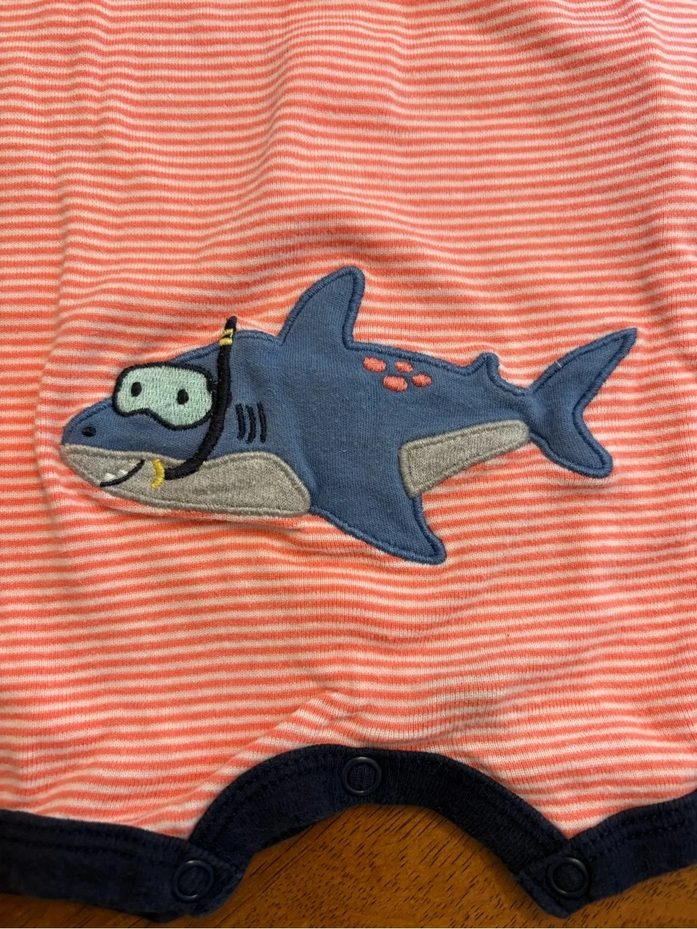 Carter’s 9M Short-Sleeve Stripe Romper with Snorkel Shark on Bottom